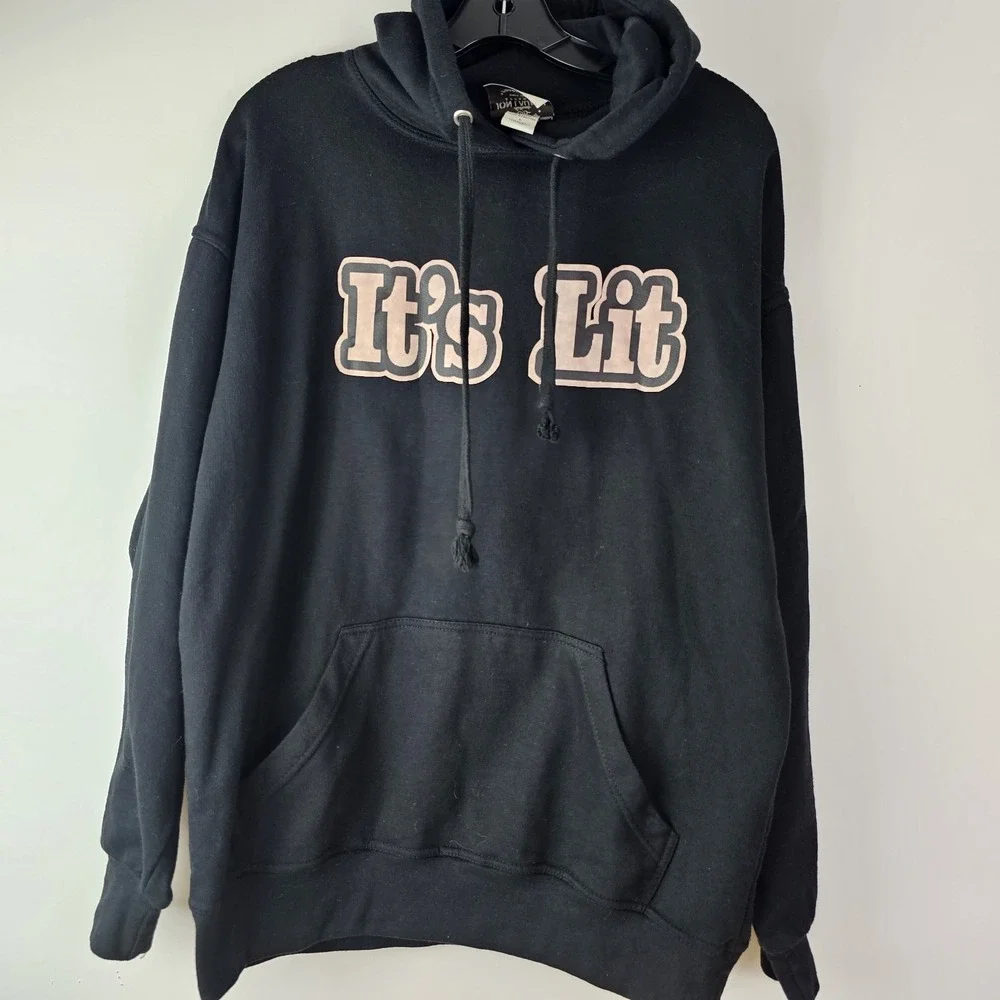 Jon‎ Lauren It's Lit Eagle Graphic Print Men's Hoodie L LS Sweatshirt Black